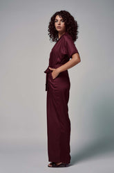 Lapel Collared Jumpsuit Maroon